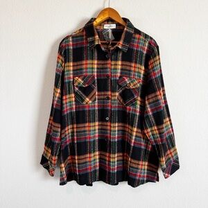 Natural Life Women's Black Denver Plaid Flannel Button Down Shacket Shirt Size L